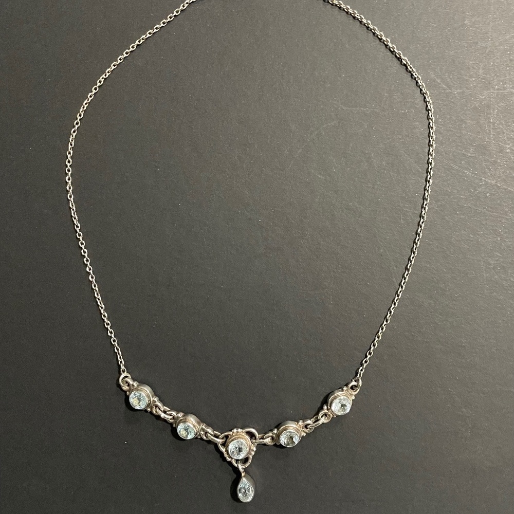 Vintage Blue Stone Pendant Silver Necklace